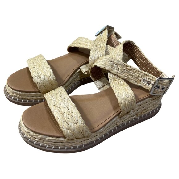 Universal Thread Platform Straw Sandal Size 8 Cross Strap New Raffia - Picture 3 of 8
